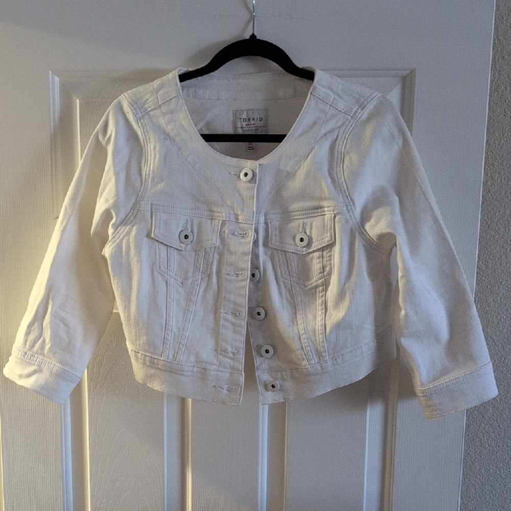 Torrid White Cropped Jean Jacket